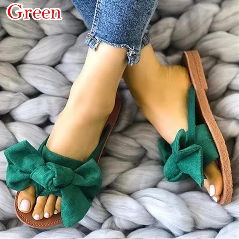 Green Oeak/женская пляжная обувь с бантом; шлепанцы; saLadies; пляжная обувь с бабочками; удобные шлепанцы на плоской подошве; праздничные сандалии; Mujer; - Цвет: Green