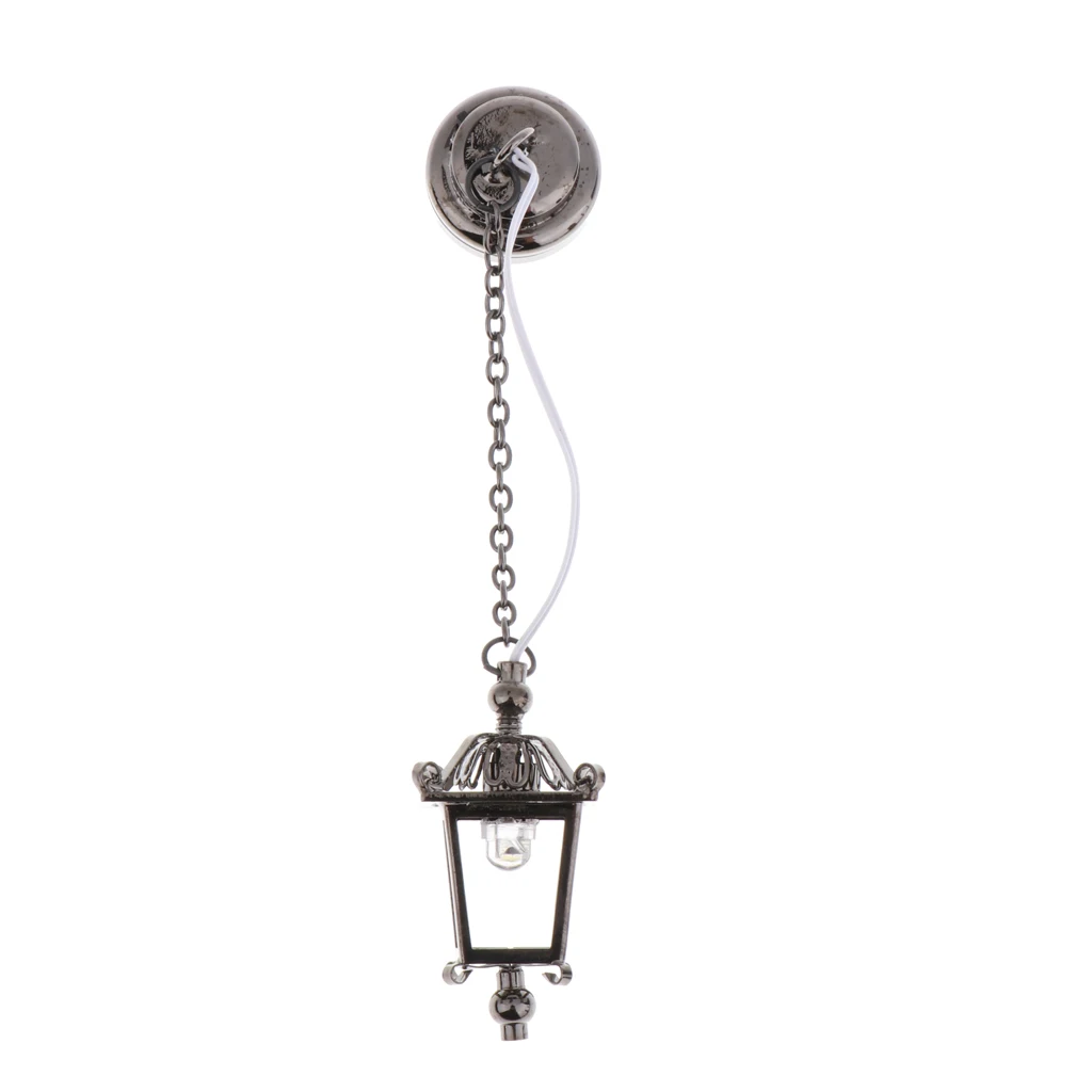 1/12 Scale Dollhouse Accessories Miniature LED Ceiling Light Metal Hanging Lamp, Battery Operated with ON/OFF Switch