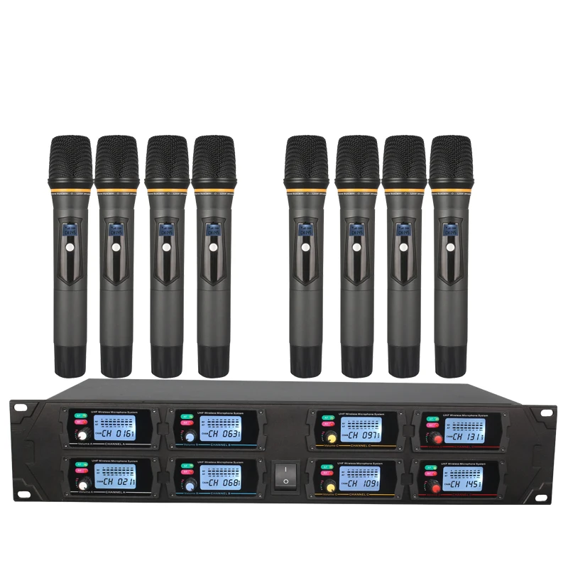 Профессиональная Беспроводная микрофонная система UHF 8 каналов фиксированная частота динамический дисплей KTV конференции вокальный микрофон - Цвет: Handheld