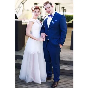 

Hot sale fashion royal blue Groom Tuxedos Long sleeves Two buttons front Custom made formal Mens suits (Jacket+Pants) G371