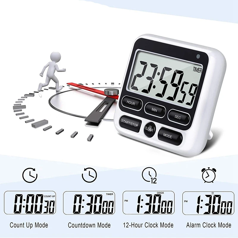 Digital Kitchen Timer with Mute/Loud Alarm Switch ON/OFF Switch, 12 Hour Clock& Alarm, Memory Function Count Up& Count Down fo