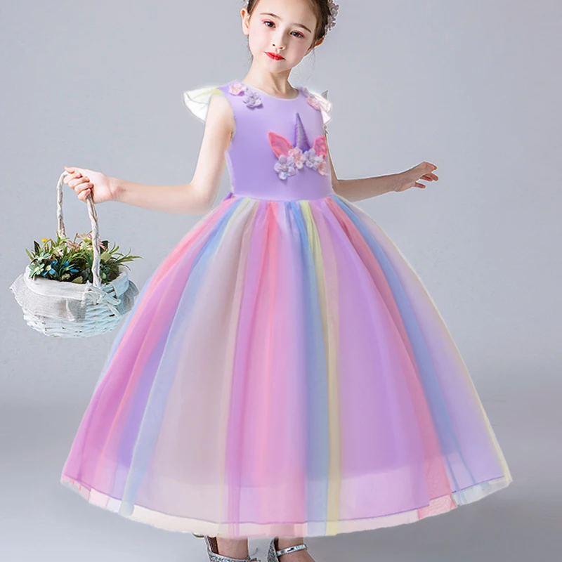 

Girl Princess Dresses Fashion Wings Family Celebrations Wedding Summer Dresses Party Soft Sleeveless Vacation Rainbow Dres