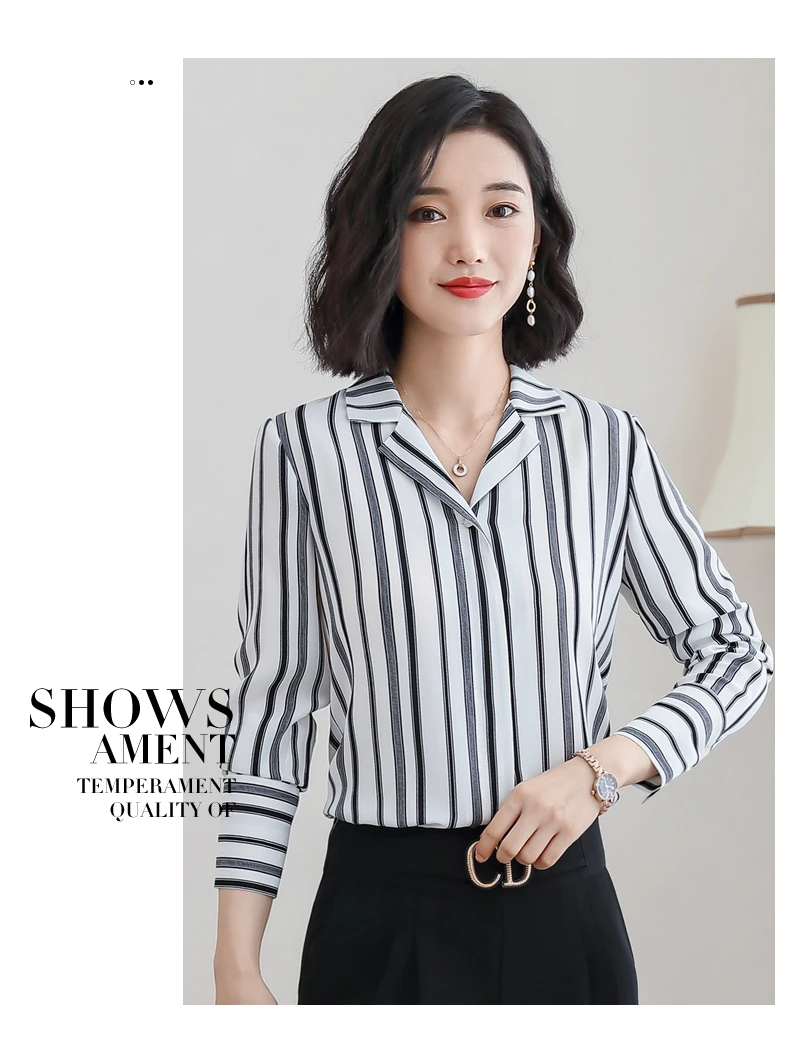 Naviu high quality autumn new fashion office shirt for women blouses slim wild vertical stripes shirt long sleeve tops