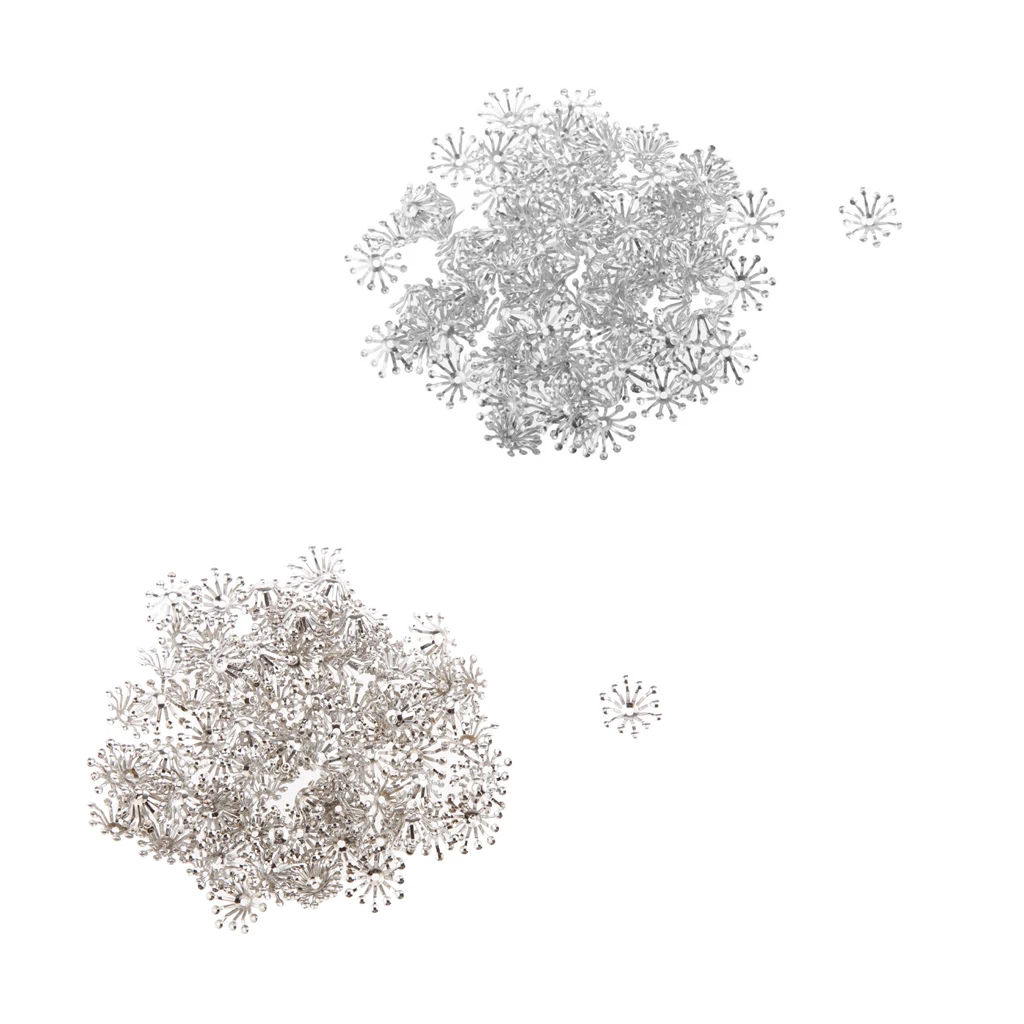 Pack of 200 Pcs 0.51inch White silver color Tone Copper Filigree Flower Bead Caps End Caps 13mm in Diameter for DIY Jewelry Making