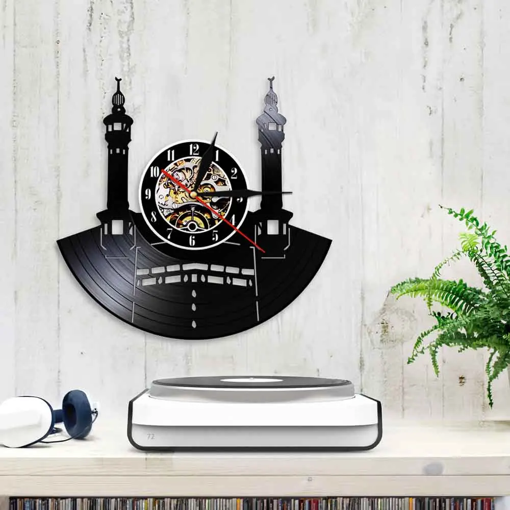 Известный город Мекка настенный знак Виниловая пластинка настенные часы исламские винтажные настенные часы Kaba мусульманская архитектура домашний декор часы подарок