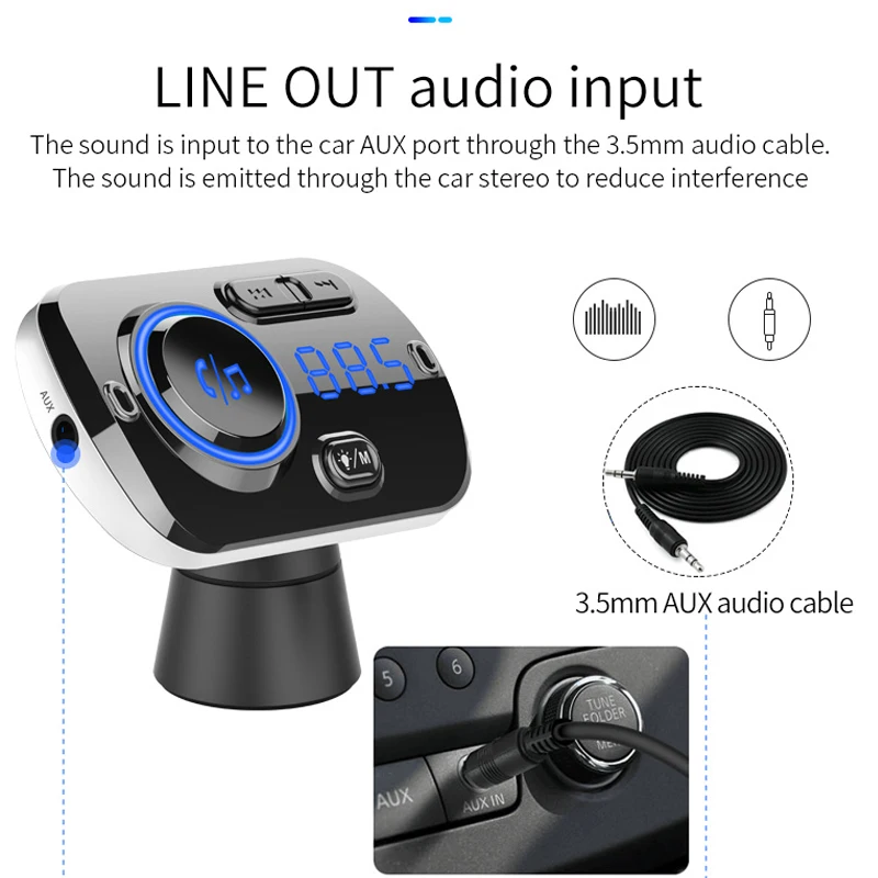  SRUIK Car FM Transmitter Bluetooth 5.0 Fm Modulator USB Car Charger Kit Hands-Free Calling Music Pl - 33063535524