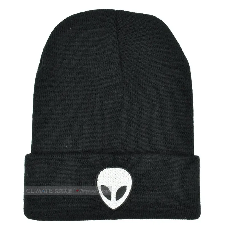 Black CLIMATE Alien UFO теплые зимние лыжные шапочки вязаные мужские и женские шапки Outstar блюдце космические инопланетяне хип-хоп мягкая шапка для старших подростков мальчиков - Цвет: Black