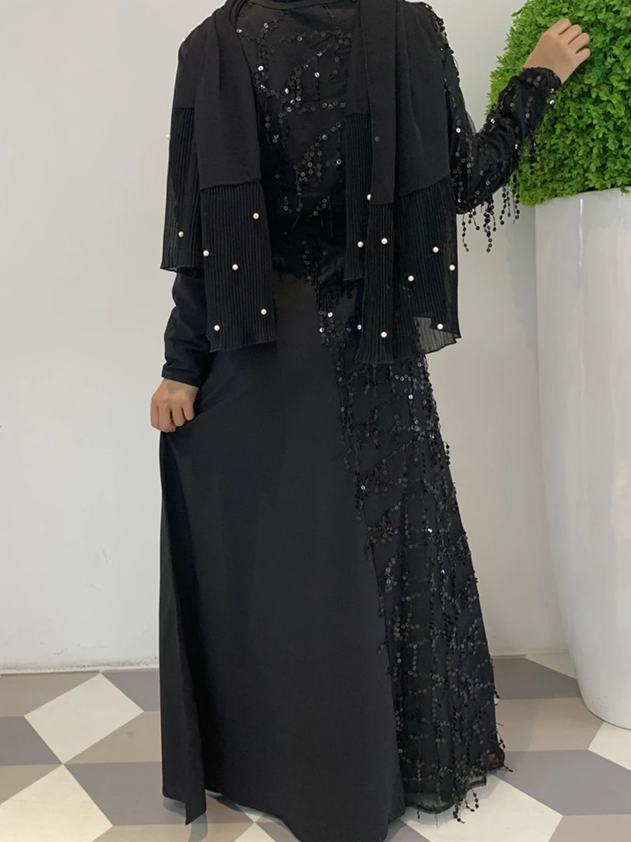 6168#Ramadan Fashion Sequins Hijab Dress - CHAOMENG MUSLIM SHOP