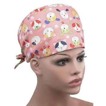 

Surgical Caps Medical Nursing Hats Chemo Cancer Healthcare Work for Women and Men Pink Ribbon Calico Black Versatile Scrub Hats