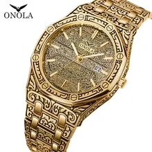 Reloj de pulsera ONOLA Retro a la moda de cuarzo clásico dorado para hombre