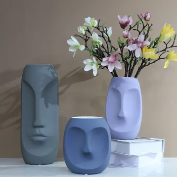 

Nordic Minimalist Ceramic Abstract Vase Black and White Human Face Creative Display Room Decorative Figue Head Shape Vase