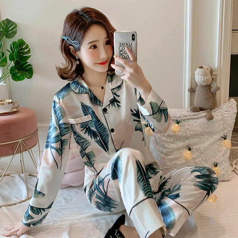 

Liang xing-Autumn Double zhang fan ling Viscose Japanese Banana Leaf Printed Pajamas Suit M -Xxl