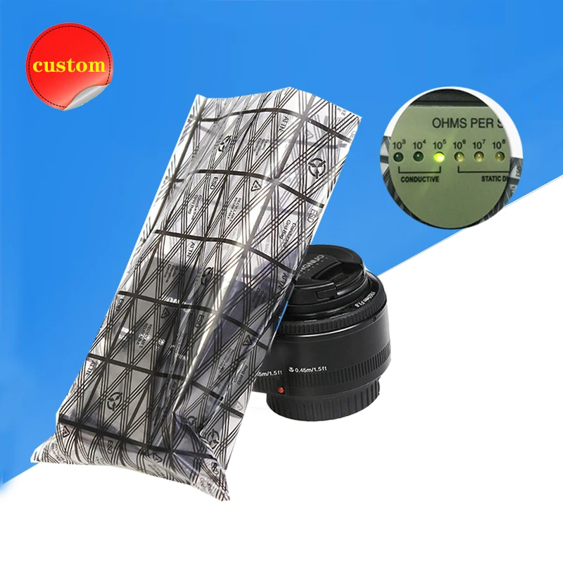 

ESD Anti-static Shielding Grid Printed Bag Plastic Packaging Electronic Product LCD Screen SSD CPU Omputer Flat Top Open Pocket