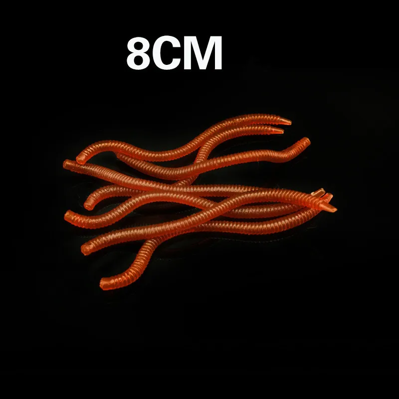 8CM 20 шт., имитация дождевого червя, красные рыболовные черви, искусственные рыболовные черви, рыболовные приманки с запахом, Мягкая наживка, 8 см, 10 см, рыболовные снасти - Цвет: 8CM