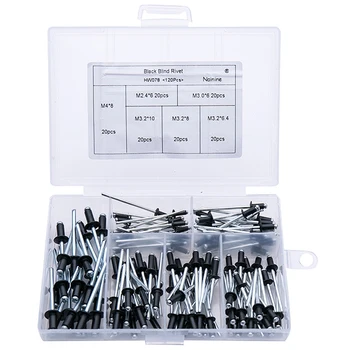 

120Pcs/Set M2.4 M3.0 M3.2 M4 Black Aluminium Blind Rivets Nail Decoration Rivets For Furniture Assortment Kit Hw078