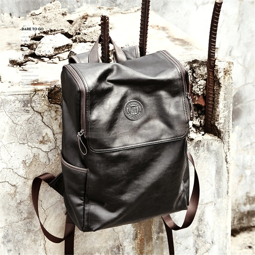 Genuine Leather Men Backpack USB Laptop Bag Flap-cover Weekend Travel Knapsack for Male Teenagers Women Zipper Notebook Bags
