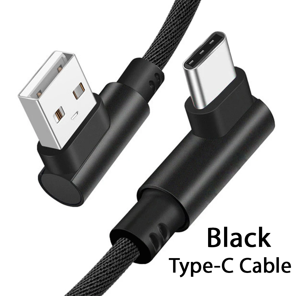 Black Type C USB кабель для мобильного телефона нейлоновый Плетеный Тип C 90 градусов микро кабель для передачи данных с для huawei iphone X Xiaomi samsung провод для быстрого заряда - Цвет: Black Type C
