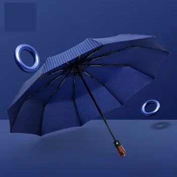 

Windproof Male Parasol wooden handle stripe Brand Large Folding Umbrella Rain Business Men Automatic Umbrellas