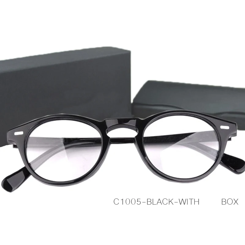 5186-Black-with BOX IVSTA OV 5186 с логотипом Gregory Peck ацетатные очки женские круглые поляризованные солнцезащитные очки фирменный дизайн с коробкой Близорукость Оптические - Цвет оправы: 5186-Black-with BOX