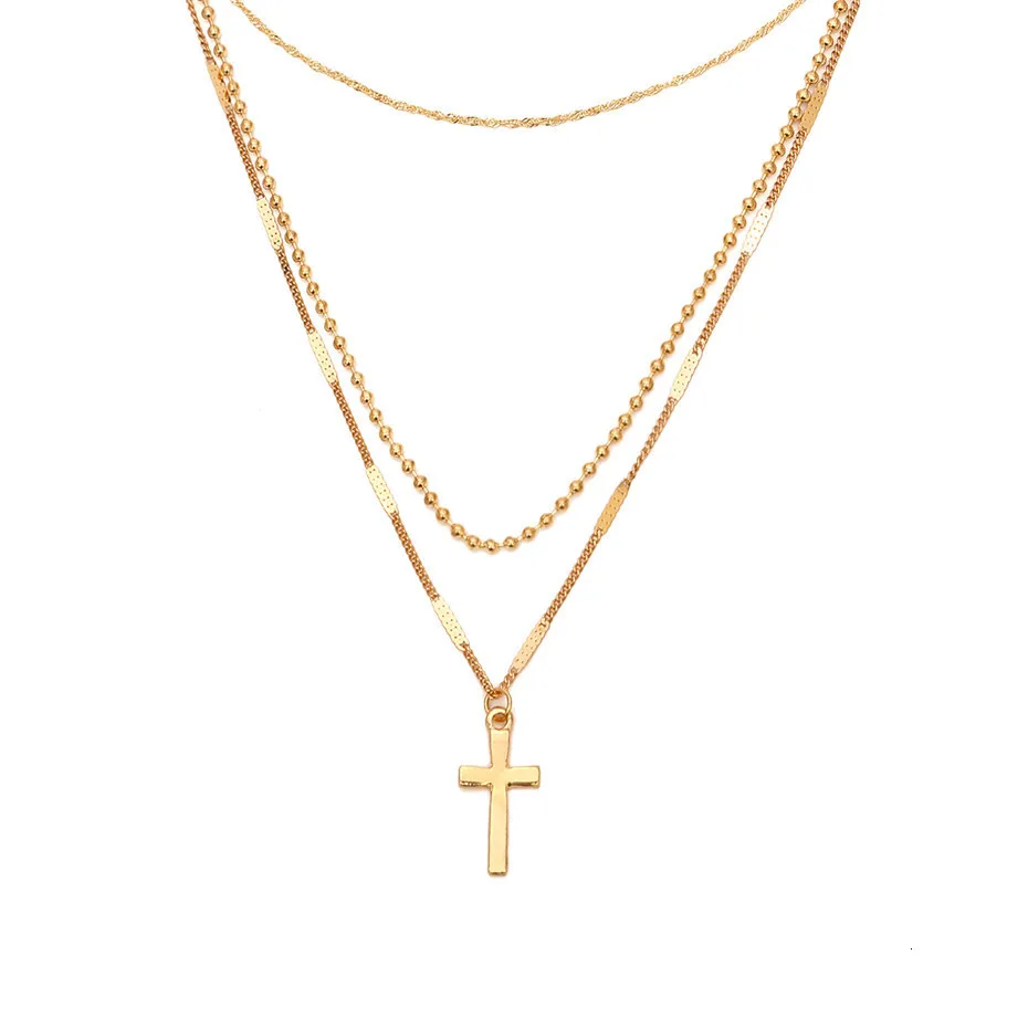 Богемный слоистый Железный крест, колье с подвеской, ожерелье с золотыми бусинами, ожерелье с длинной цепочкой с Иисусом, очаровательное распятие, христианская пара ювелирных изделий