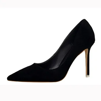 

Pumps 2019 fashion simple stiletto with high-heeled shallow mouth pointed suede sexy slimming professional OL women's shoes