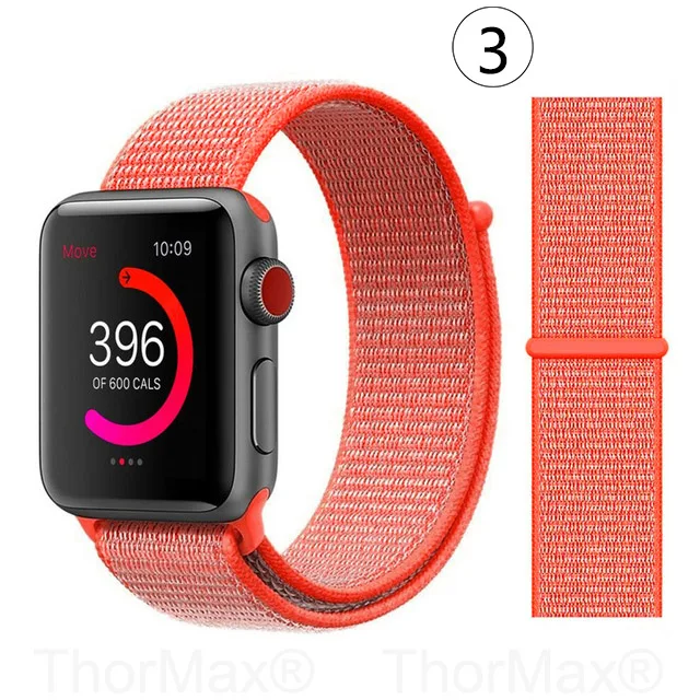 Нейлоновый спортивный ремешок для наручных часов Apple Watch, версии 5 Series 5/4/3 мягкий легкий дышащий материал ремешок 38 мм 42 мм 40 мм, длина-44 мм, ремешок для часов - Цвет ремешка: 3-Fresh Orange