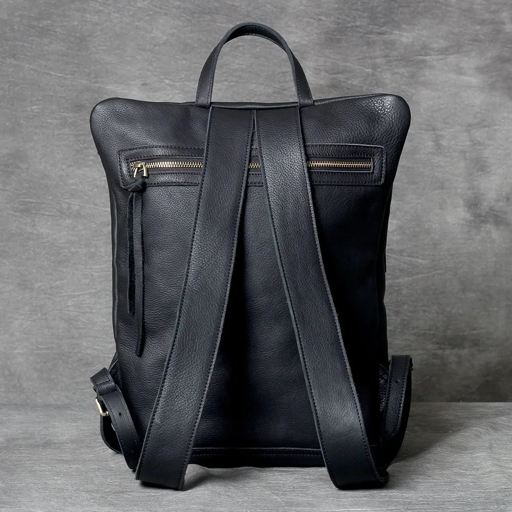 S.WORKER Casual Genuine Leather Backpack Full-Grain Cowhide Leather Laptop Shoulder Bag School Bag Fashion 4
