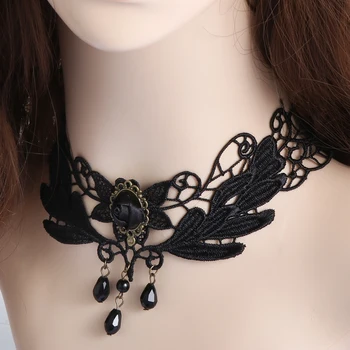 

1PCs Gothic Chokers Crystal Black Lace Collares Neck Choker Vintage Victorian Sexy Women Necklace Jewelry Steampunk Style New
