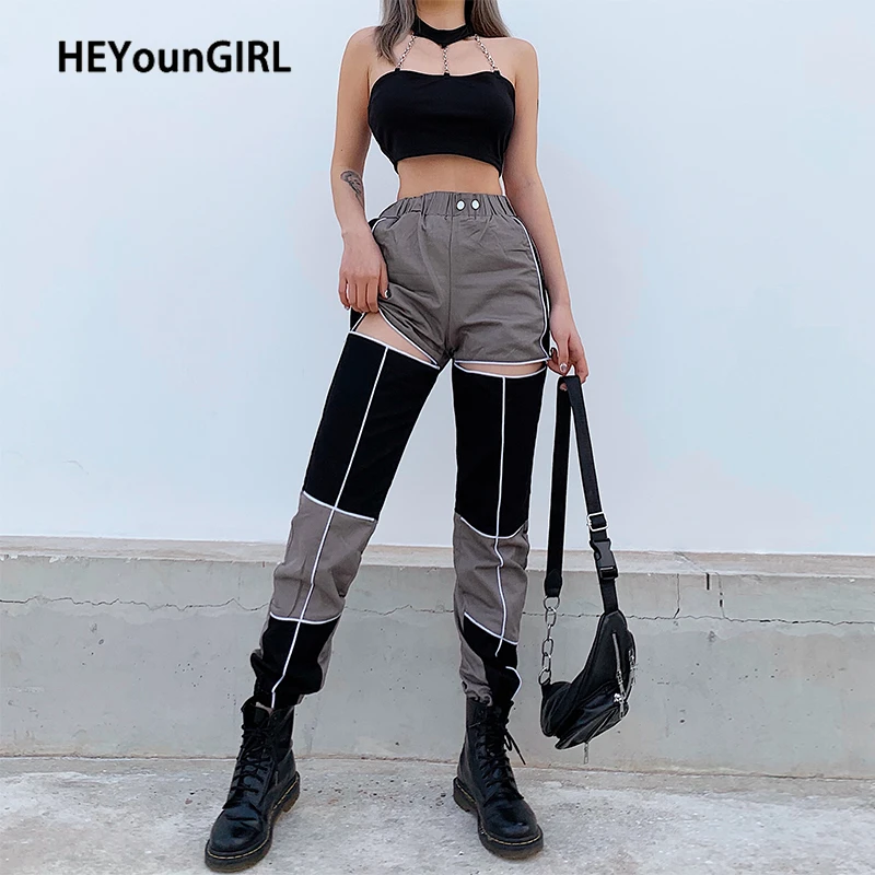 HEYounGIRL Hollow Out Patchwork Casual Pants Capris Elastic High Waist Pants Women Fashion Skinny Sweatpants Korean Streetwear HEYounGIRL Hollow Out Patchwork Casual Pants Capris Elastic High Waist Pants Women Fashion Skinny Sweatpants Korean Streetwear