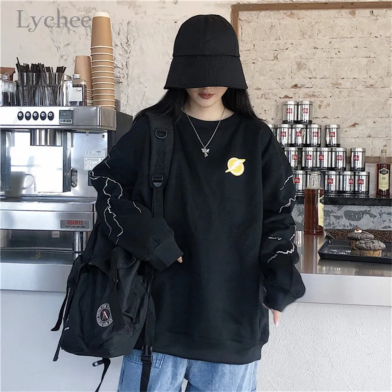 Lychee Harajuku, Женская флисовая толстовка с вышивкой молнии, весенне-осенние дамские свитшоты, повседневные свободные женские топы с вырезом лодочкой