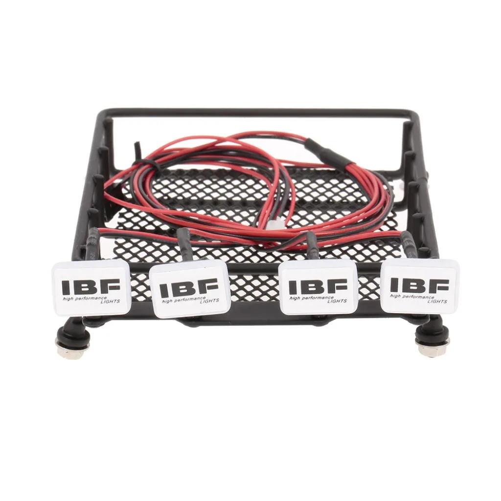 RC Car 1/10 Metal Roof Rack & 4 Square LED Light (with Lampshade) for 
