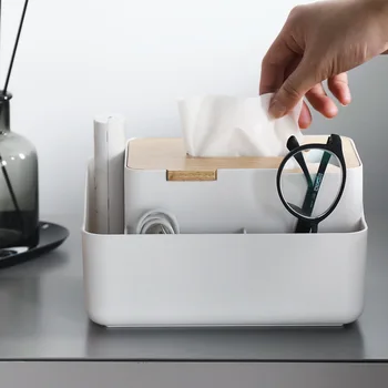 

Multi-functional office desktop tissue box remote control storage box Wooden box household living room toilet paper box 3