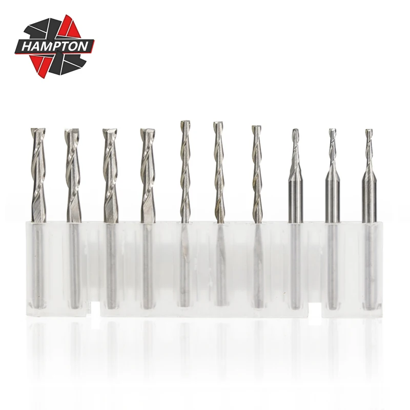

Hampton 2 Flute Spiral Milling Cutter 10pc/Set 3.175mm Shank Flat End Mill Engraving Router Bit For Wood Carbide Tool Endmills