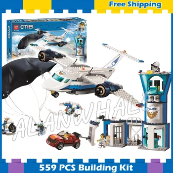 

559pcs City Arctic Sky Police Air Base Getaway Car Airplane Parachute 11210 Figure Building Blocks Toys Compatible with Lago