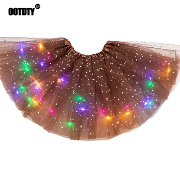 

3-12T Kids Girls LED Light Up Glitter Star Sequins Ballet Dance Tulle Tutu Skirt Dance Clothes