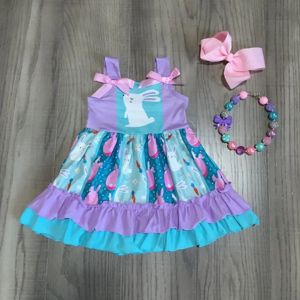 

baby girls Easter dress girls slip dress with bunny print girls soft milk silk dress girls blue lavender dress with accessories