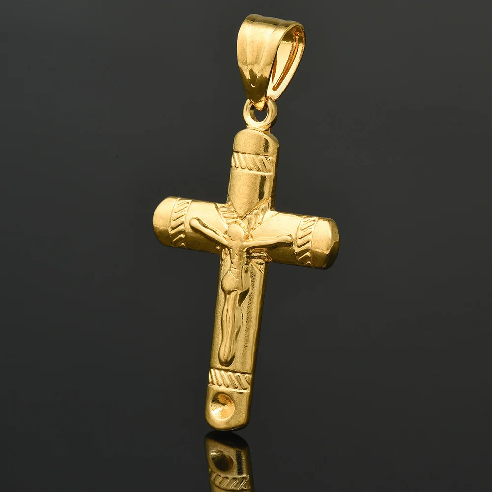

14k Gold Classic INRI Christian Cross Pendant Premium Copper Gold Plated Catholic Jesus Christ Golden Jesus Cross
