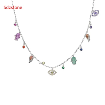 

2019 NEW LUCKY evil eye wing hamsa jewelry gold filled AAA baguette cubic zirconia cz turquoises stone fashion necklace