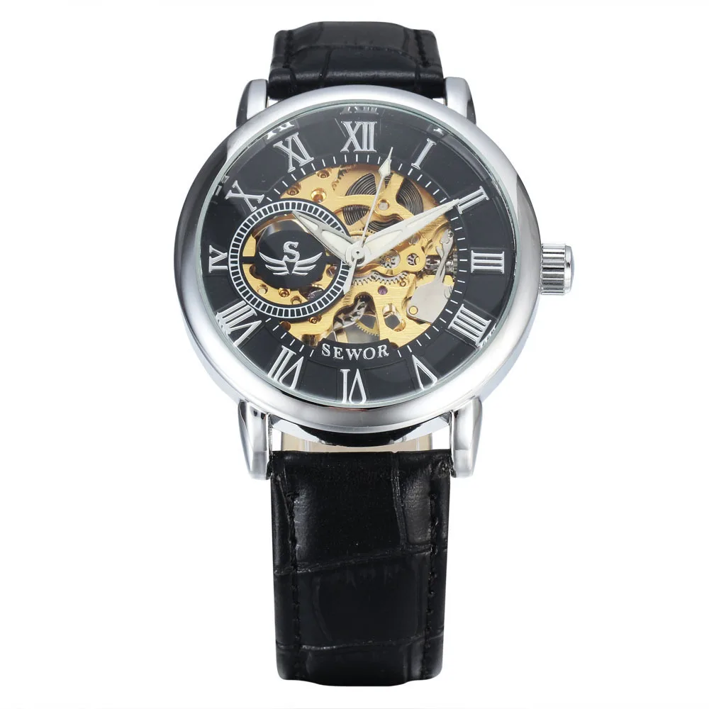 

Clock Dial Hollow Out Mechanics Wrist Watch Business Affairs Genuine Leather