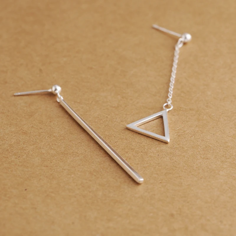 New Arrival Solid 925 Sterling Silver 40mm Long Unbalance Triangle