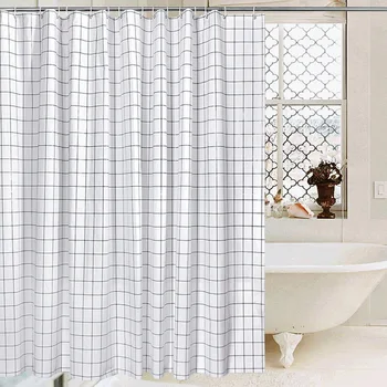 

2020 High-End Elegant Simple Environmental Protection White Plaid Shower Curtain Bathroom Curtain