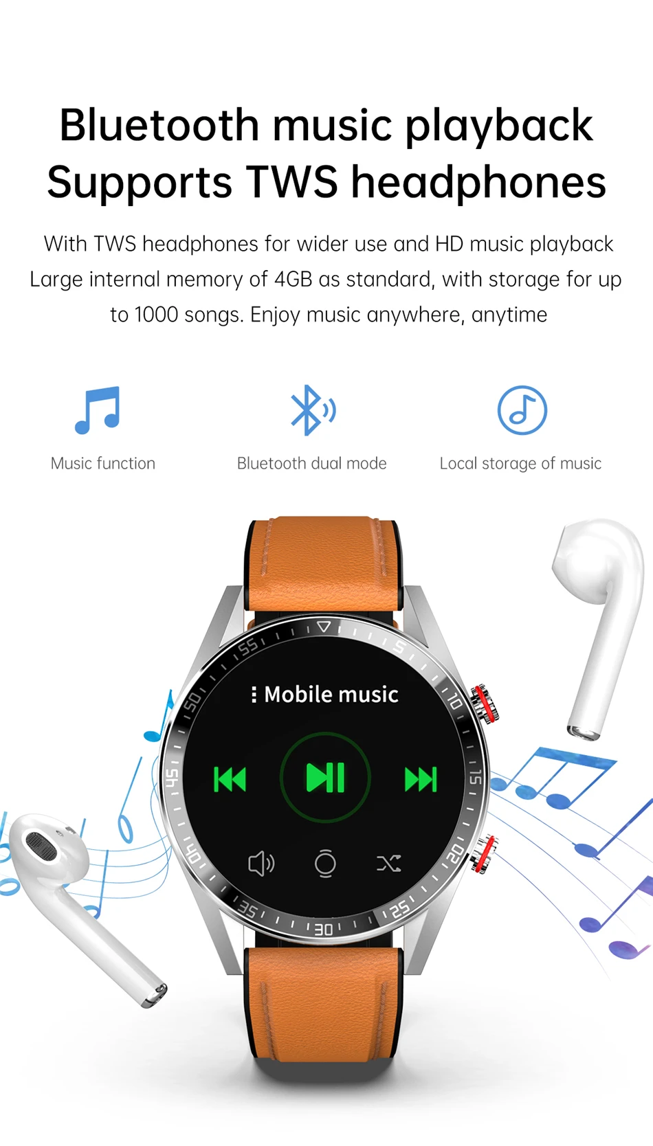 2022 New 454*454 AMOLED Screen Smart Watch Men Always Display The Time Bluetooth Call Local Music Smartwatch For Huawei Xiaomi