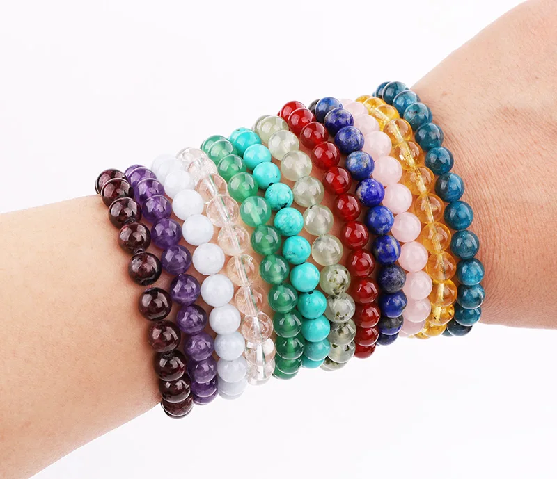 100% Natural Stone Women Bracelet Birthstone 8MM Stone Beaded Elastic Bracelet Lady Women Jewelry Gift - Image 2