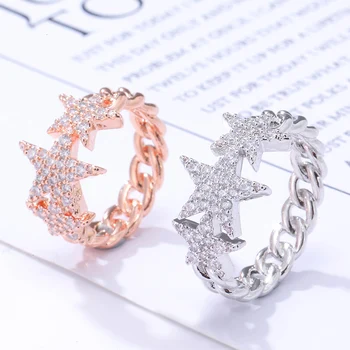 

Fashion CZ Stars Shaped Charm Rings Gold Color Women's Zircon X-Cross Engagement Rings Glamour Jewelry 2020 Anillos de mujer
