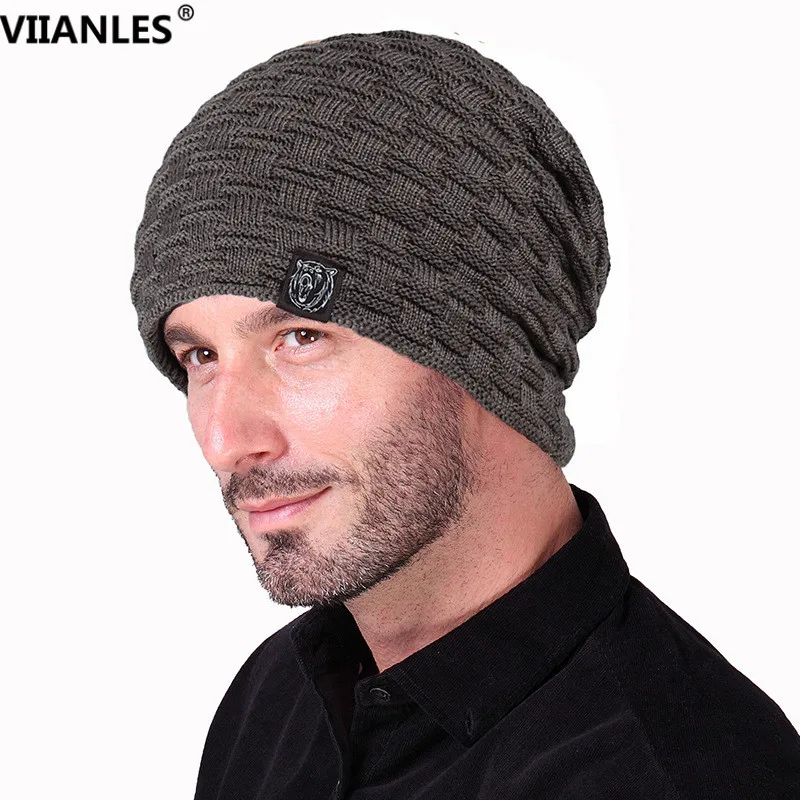 VIIANLES, зимняя шапка, модная, Вязанная, Вельветовая, Skullies, толстая, теплая, акриловая шапочка, мягкая, Вязанная, шапочки, мужские, черные шапки