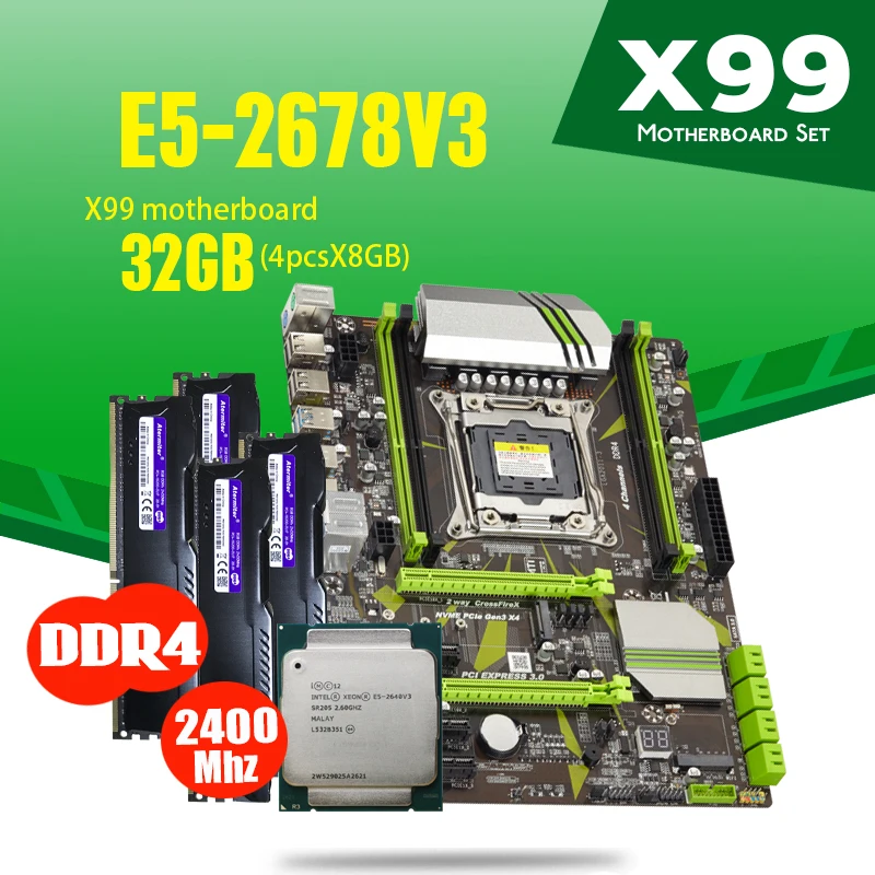 Материнская плата atermiter X99 D4 с процессором Xeon E5 2678 V3 4 шт. X 8 ГБ = 32 Гб ОЗУ DDR4 2400 МГц |