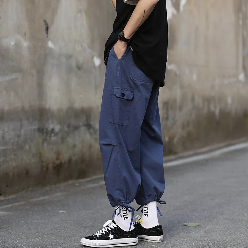 LAPPSTER мужская Японская уличная одежда шаровары мужские комбинезоны с карманами Харадзюку брюки карго мужские черные корейские модные джоггеры - Цвет: Navy Blue