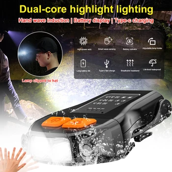 LED 캡 라이트 클립 모자 헤드라이트, 스마트 웨이브 센서, 방수 90 ° 회전, 낚시 모자 램프, USB 충전, 야외용 헤드 램프