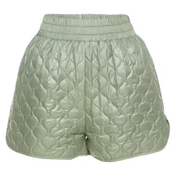 Inverno quente shorts moda feminina cintura alta bolsos de perna larga algodão shorts feminino casual solto calças curtas inverno verde roupas