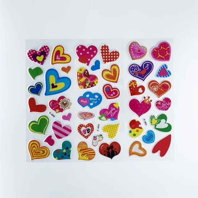 12 Sheets/Set Love Heart-Shaped 3D Cute Puffy Bubble Stickers for Girls  Kawaii Scrapbook Sticker